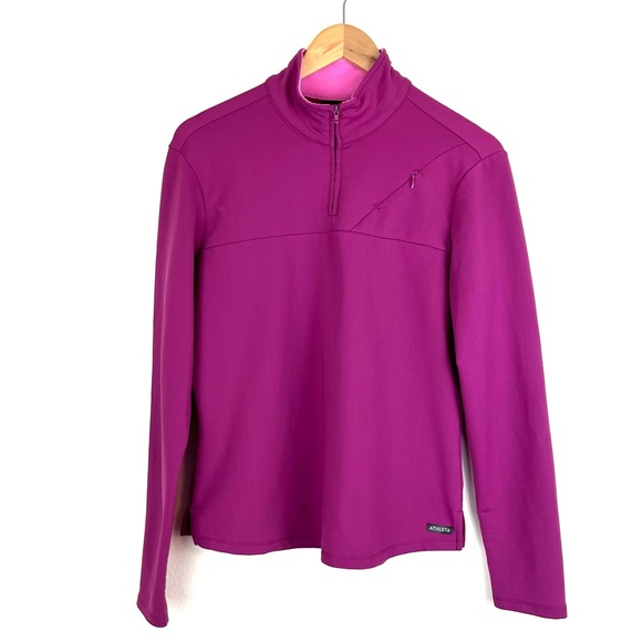 Athleta Cozy Long Sleeve pullover Fuchsia Pink Zipper Collar Workout Sweater - Picture 1 of 4
